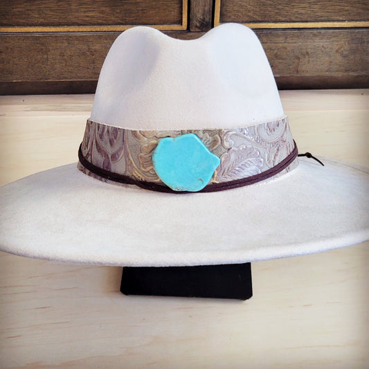 Wide Genuine Leather Gilded Cowboy Hat Band w/ Turq 953n