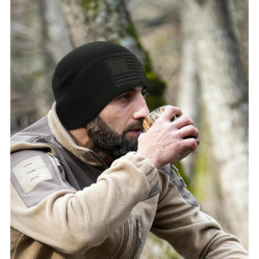 Set of 2 Winter Beanie Hats Featuring a Cap And American Flag Design