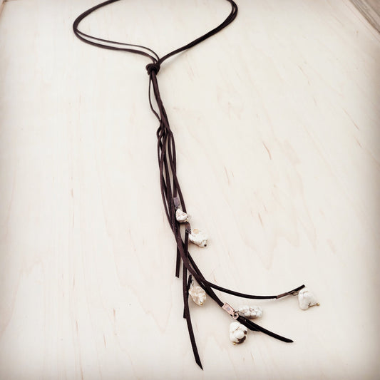 Dark Brown Rustic Knotted Leather Cord Necklace White Turquoise 263m