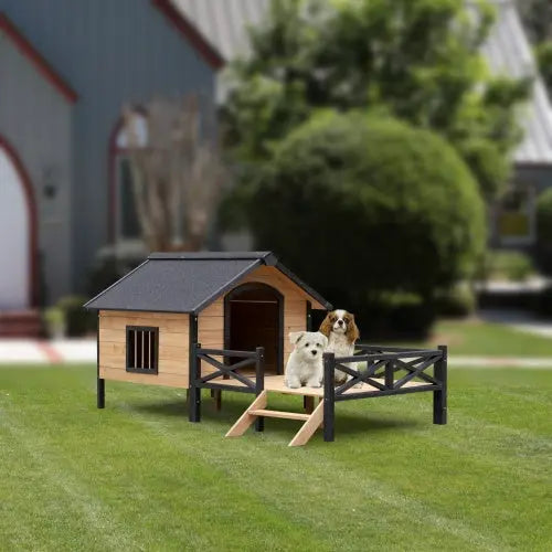 Premium Outdoor Wooden Dog Kennel - Large Cabin Style Pet House with Porch & Weather-Resistant Fir Wood