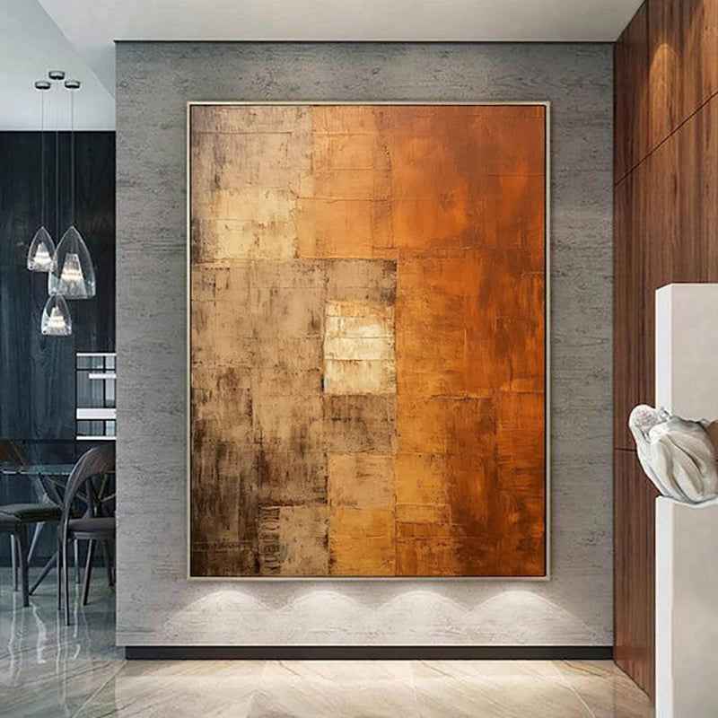 Orange Wabi-Sabi Painting Brown Abstract Painting Medieval Handmade Oil Painting On Canvas Minimalist Wall Art For Living Room Home Decor