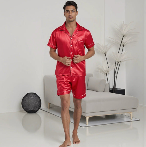 Turn-down Collar Homewear Set Thin Pajamas Mens Loose-Fit Plus-Size Loungewear