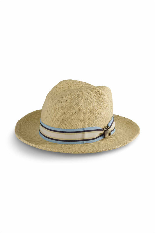 Men's Surf Club - Hand Woven Fedora Rugby Stripe Band | Natural