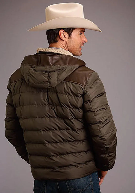 Stetson Novelty Solid Hooded Jacket (Brown) - Men's Leather Jacket