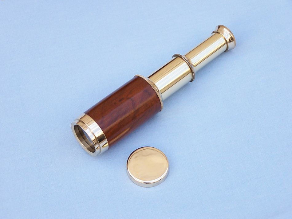 Deluxe Class Solid Brass - Wood Scout's Spyglass Telescope 7"" w/ Rosewood Box