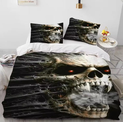 Fashion Skull 3D Digital Printing Skull Three-piece Set Bed Sheet Quilt Cover Pillowcase