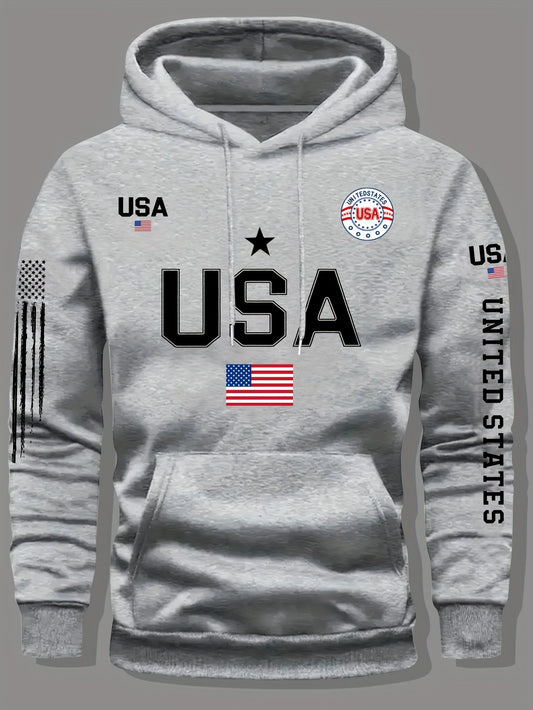 Fleece Hoodie Featuring a USA Flag Design