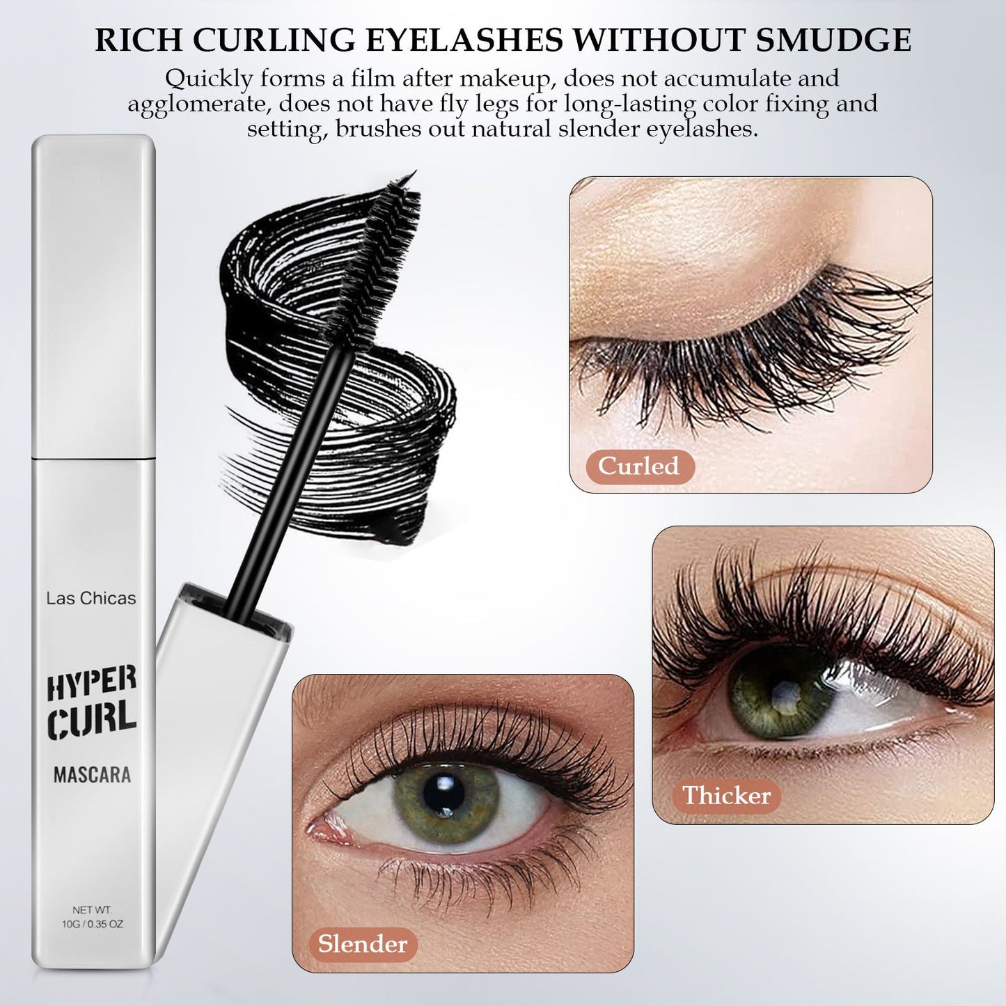 2pcs Las Chicas 12-hour Long-lasting Waterproof 10ml Ultra Volumizing Lengthening Hyper Curl Mascara Black