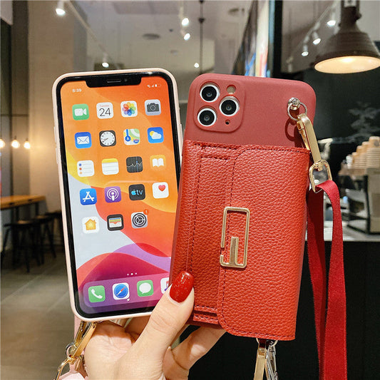 Diagonal Coin Purse iPhone Case - Protective Silicone Wallet Cover for Apple iPhone
