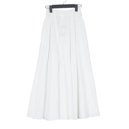 Washed Cotton And Linen Skirt Solid Color Elastic Waist With Big Swing Zou Ma