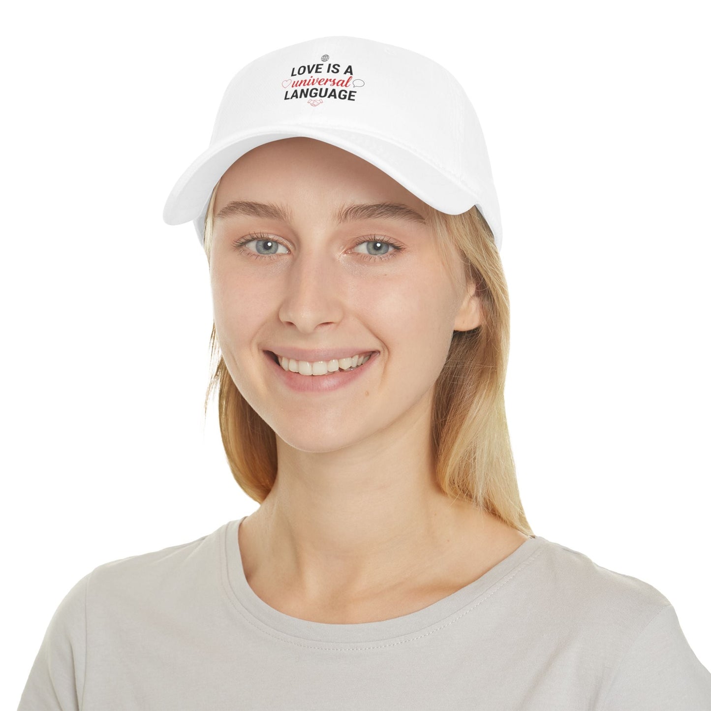 Low Profile Baseball Cap — "Love Is a Universal Language" Embroidered Beige Hat