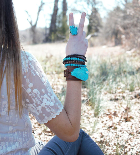Wood Disc Beaded Stretch Bracelet 800oa