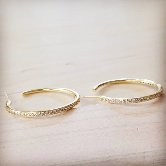 Brilliant Pave-Encrusted Gold Hoop Earrings 219co