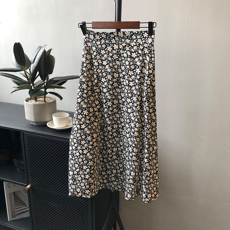 Fashion Retro Gentle Floral Skirt High Waist Mid Length