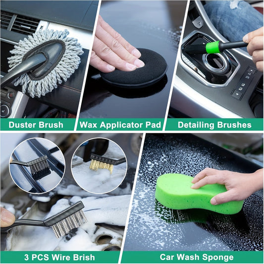 Car Full Interior & Exterior Cleaning Detailing Kit w/ Vacuum, Windshield Cleaner, Drill Brush Kit & More