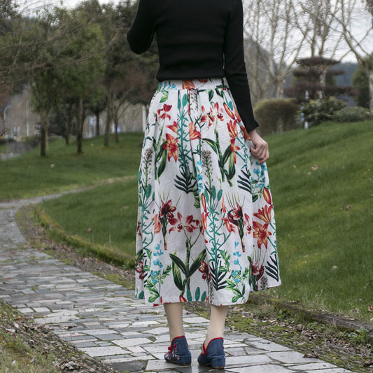Women's New Ethnic Print Cotton Linen Skirt