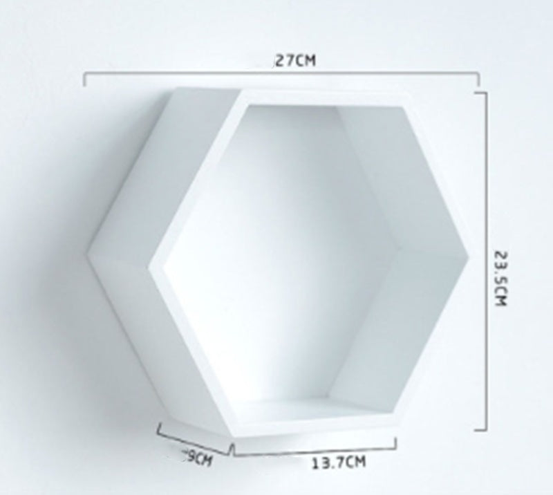 Nordic Hexagon Solid Wood Wall Shelf - Geometric Floating Decorative Display Rack
