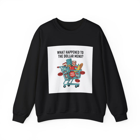 What Happened to the Dollar Menu? Sweatshirt | Grocery Prices Meme, Budget Humor