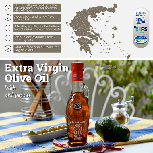 KORVEL Greek Extra Virgin Olive Oil with Chili Pepper - 2 Pack