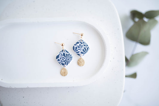 Clay Earrings | Indigo Floral Drops | Indigo Daydream Collection
