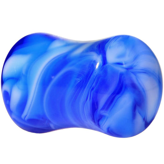 Acrylic Blue and White Marbled Saddle Plug 6G to 1 Inch