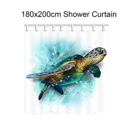 Blue turtle digital printing shower curtain