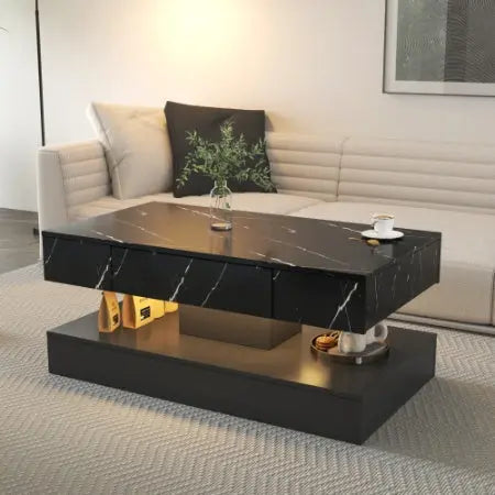 Modern LED Coffee Table - High-Gloss Living Room Table with Remote Storage