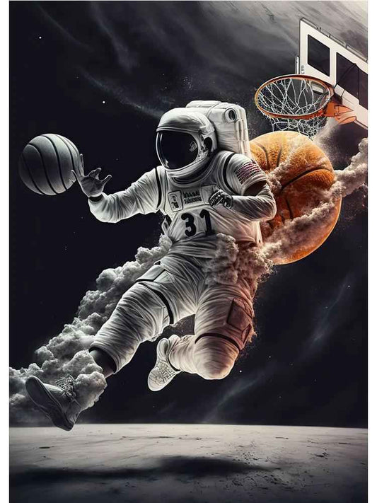 Colorful Poster Of Astronauts Playing Basketball In Space