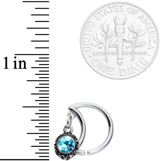 16G 3/8 Blue Gem Crescent Moon Right Ear Closure Ring