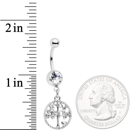 Clear Gem Love Tree of Life Dangle Belly Ring