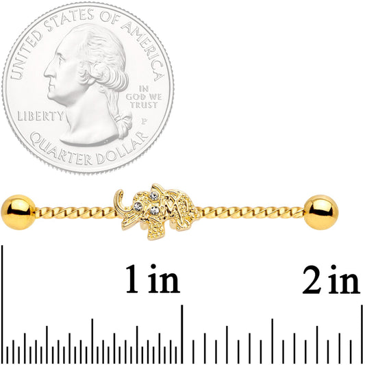 14G Clear Gem Gold Tone Elephant Industrial Barbell 38mm