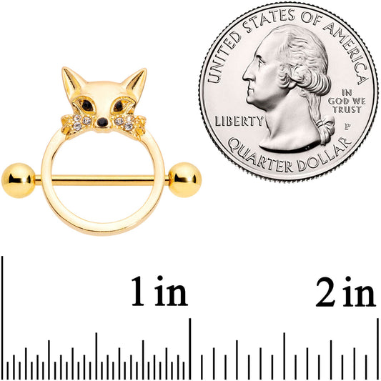 14G 13/16 Clear Black Gem Gold Tone Fox Nipple Shield Set