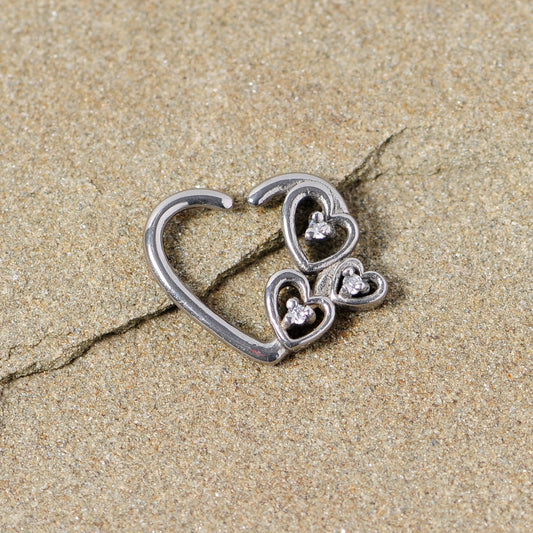 16G 3/8 Clear CZ Gem Valentines Day Left Heart Closure Ring