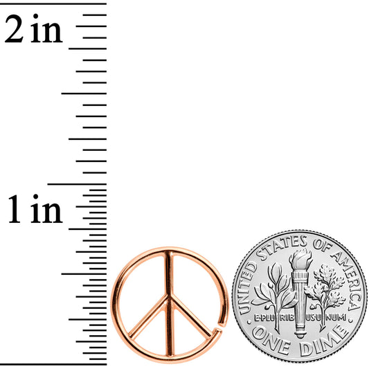 16G 1/4 Rose Gold Tone Retro Peace Sign Closure Ring