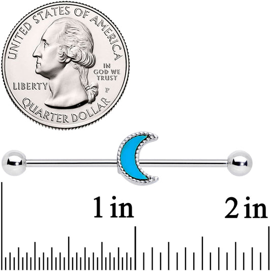 14G Faux Turquoise Crescent Moon Industrial Barbell 38mm