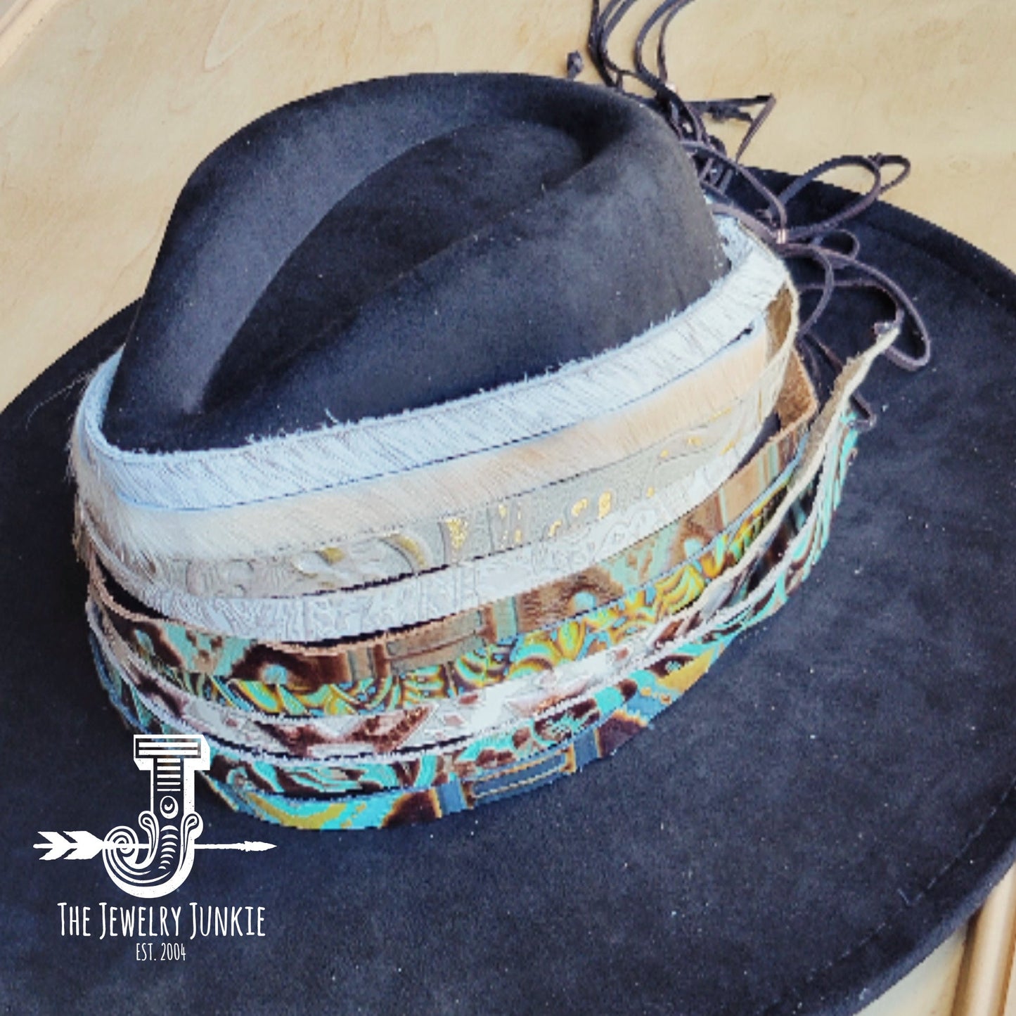 Dark Hair on Hide Leather Hat Band Only w/ Turquoise Slab 951o
