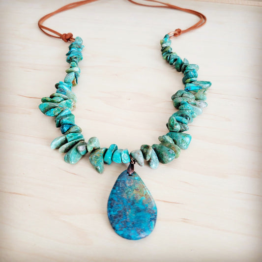 Natural Turquoise Chunky Necklace with Large Natural Pendant 250f