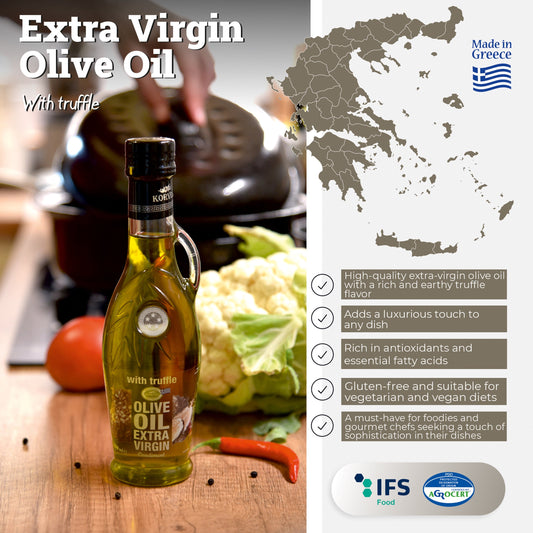 KORVEL Greek Extra Virgin Olive Oil with Truffle, 8.45 fl oz - 6 Pack