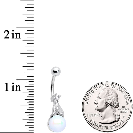 White Pearlescent Orb Little Bear Belly Ring