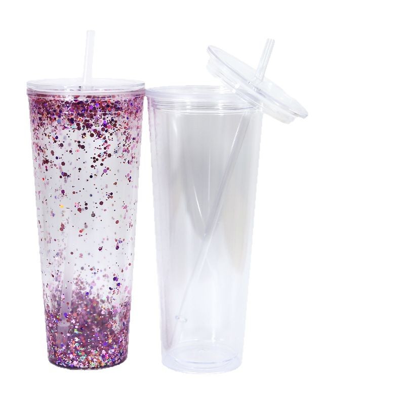 Double-layer Punch 24oz Flat Lid Acrylic Plastic Cup DIY Bottom Punch With Plug