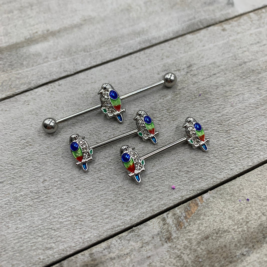 14G Clear Gem Tropical Parrot Bird Industrial Barbell 38mm