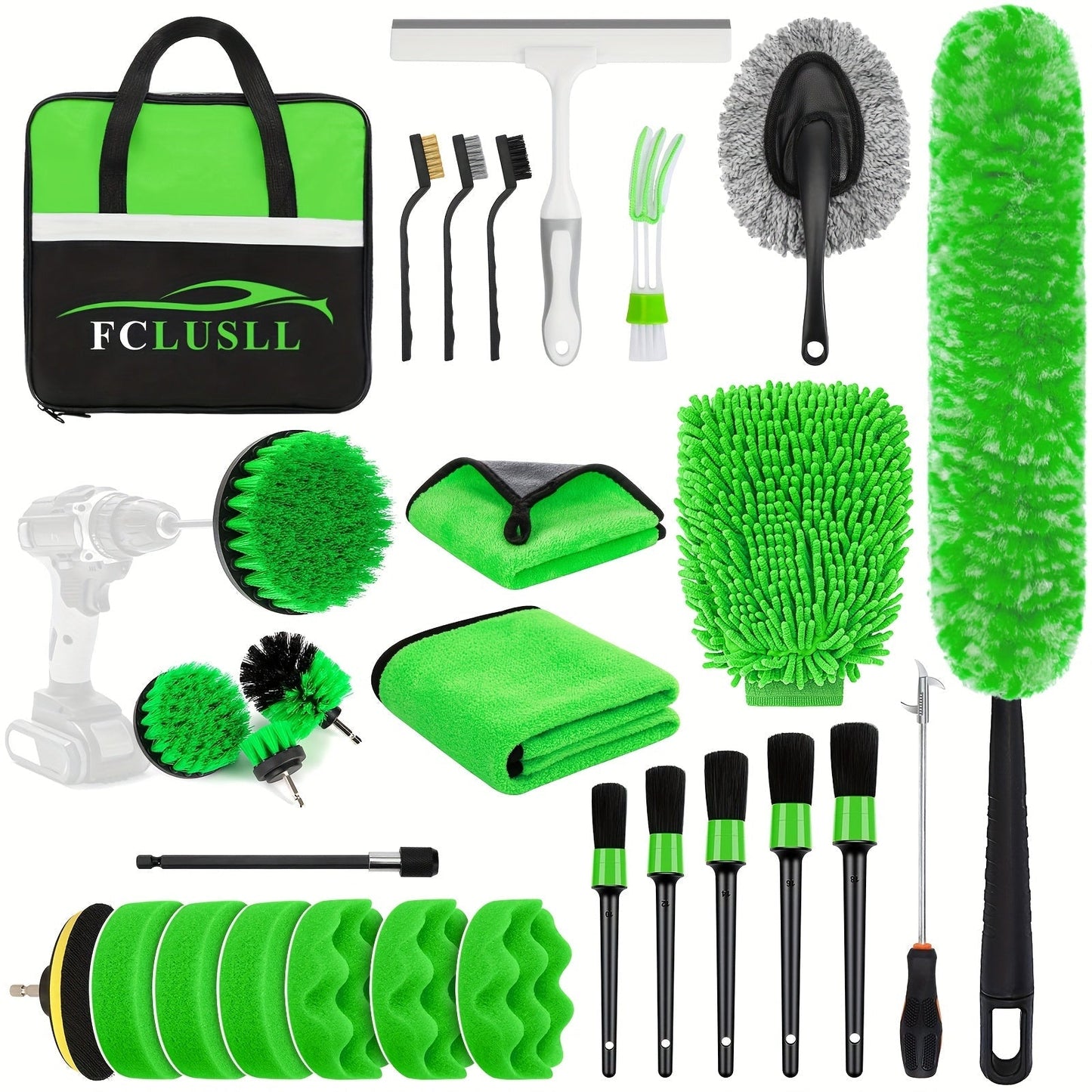 Car Full Interior & Exterior Cleaning Detailing Kit w/ Vacuum, Windshield Cleaner, Drill Brush Kit & More