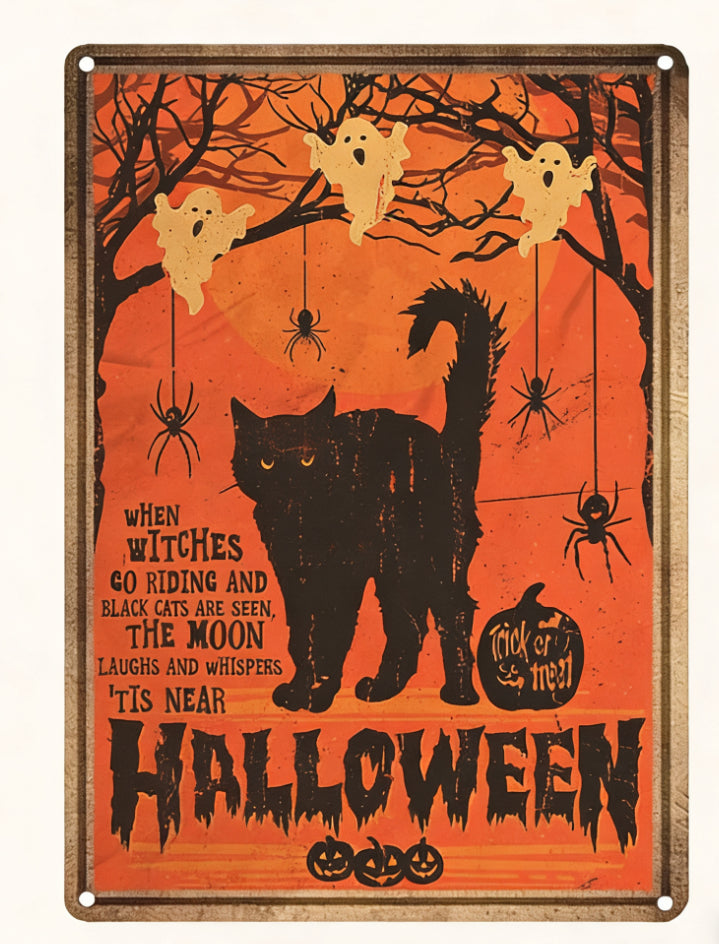 Retro Cat-themed Tin Art Deco Painting