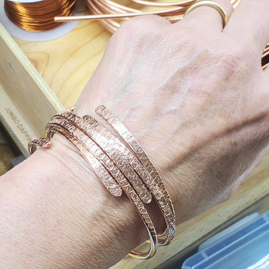 Unisex 8 Gauge Adjustable Hammered Copper Overlap Bangle