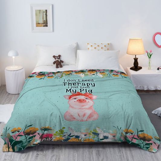 1pc Cute Blue Background Pig Soft Printed Flannel Sofa Blanket, Comfortable And Warm For Home Use, Suitable For Bed, Sofa, Camping And Multi Scene Seasonal Use