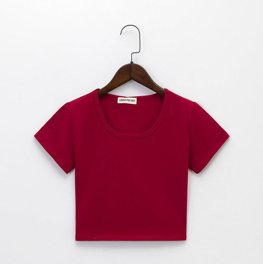 Navel-baring short-sleeved tight-fitting top