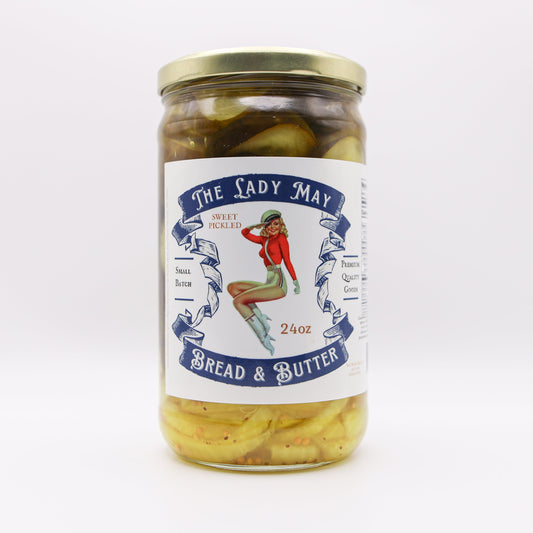 Lady May’s Bread & Butter Sweet Pickles – 2 Pack (24oz Jars) – Small Batch Southern Style Sweet & Tangy Kirby Cucumber Slices – Restaurant Recipe, Crisp & Crunchy – Organic Ingredients