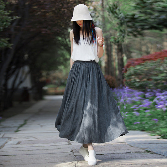 Women's Fashion Large Swing Artistic Cotton Linen Linen Tie-dyed Skirt