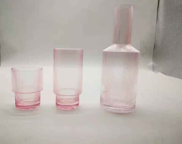 Wholesale Household Ins Japanese Style Simple Dense Ribbed Soot Vertical Stripes Crystal Glass Cold Kettle Water Cup Set