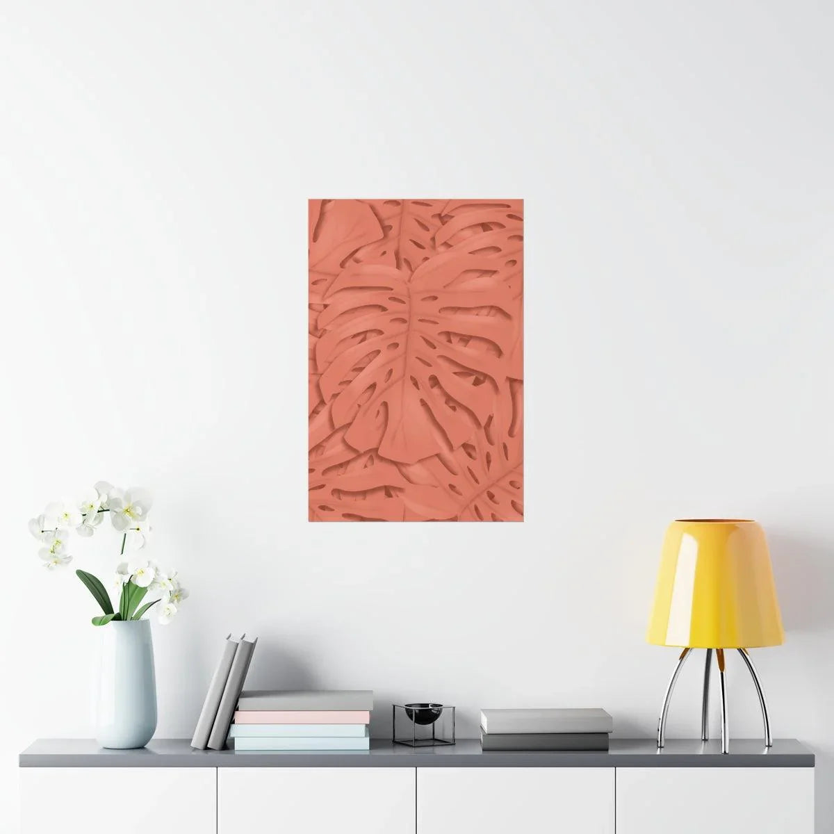 Coral Monstera Botanical Print – Unframed Wall Art